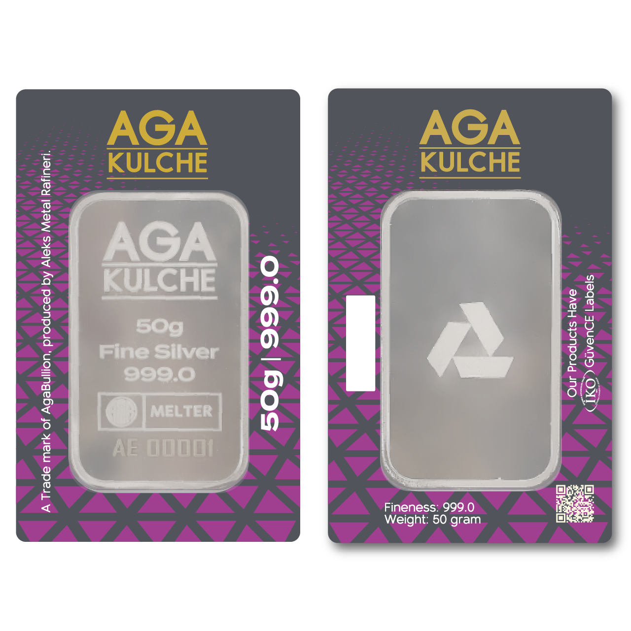 AgaKulche 50 Gram Silver 999 Minted Bar