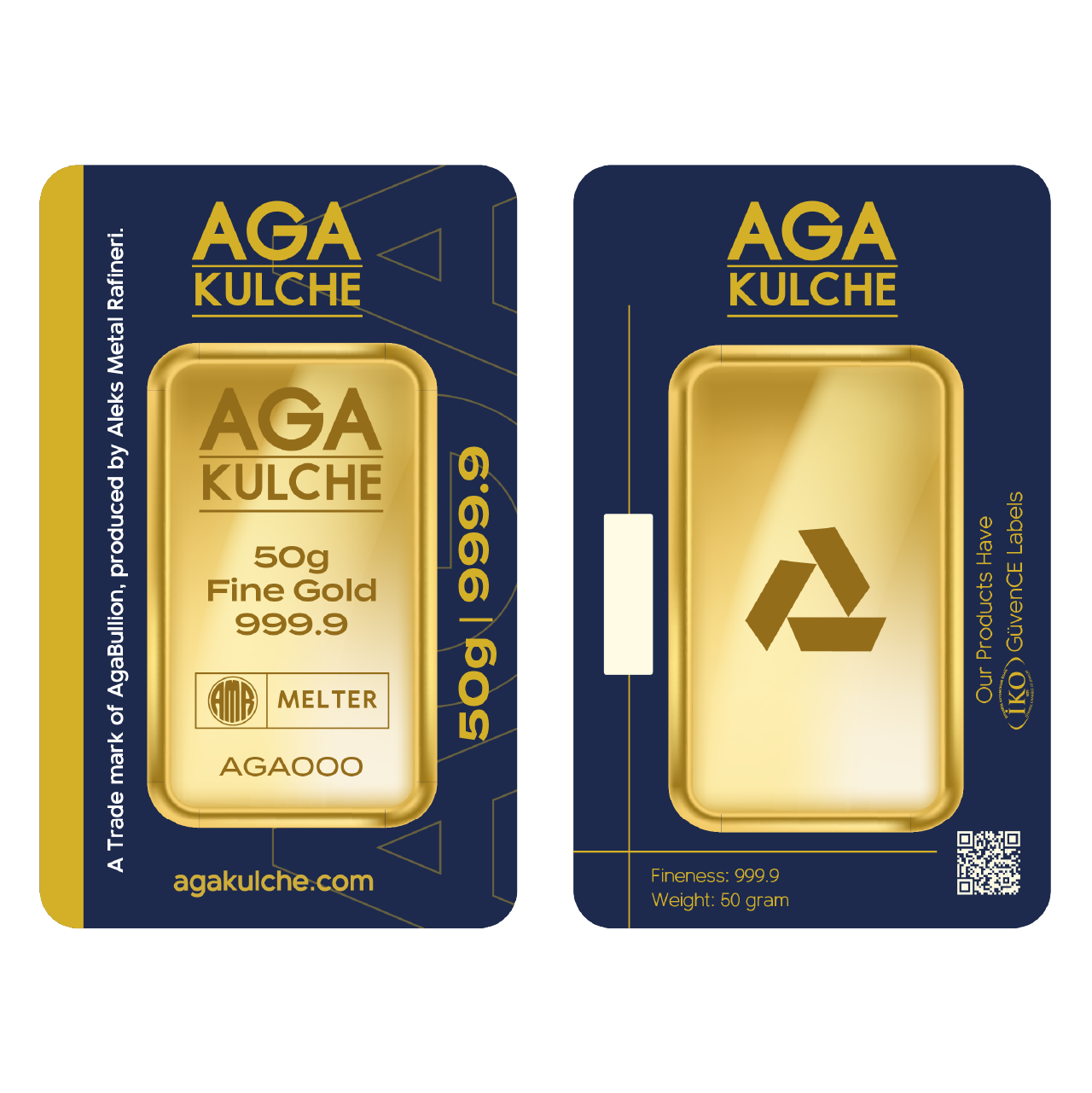AgaKulche 50 Gram Gold 9999 Minted Bar