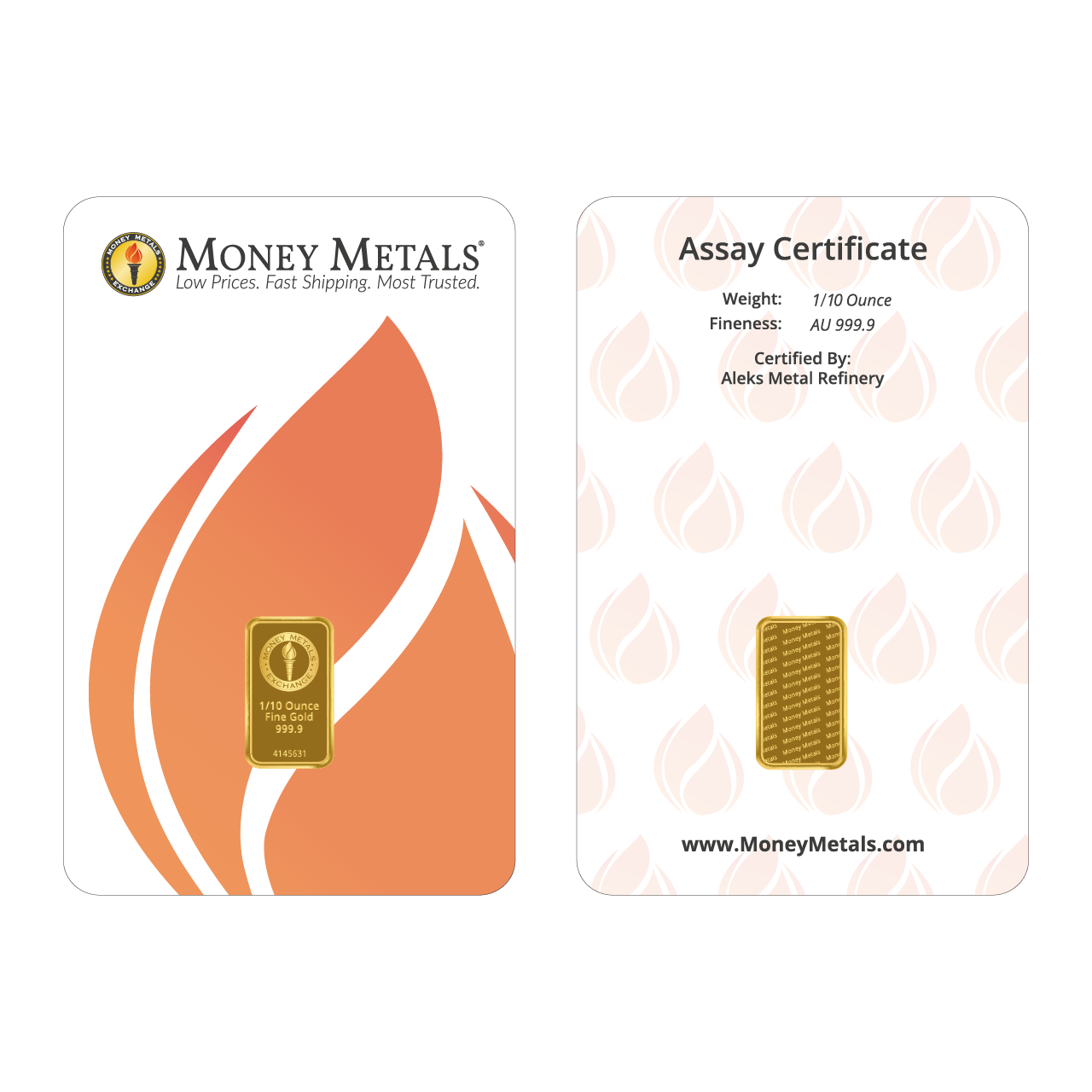 Money Metals 1/10 Ounce Gold 9999 Minted Bar