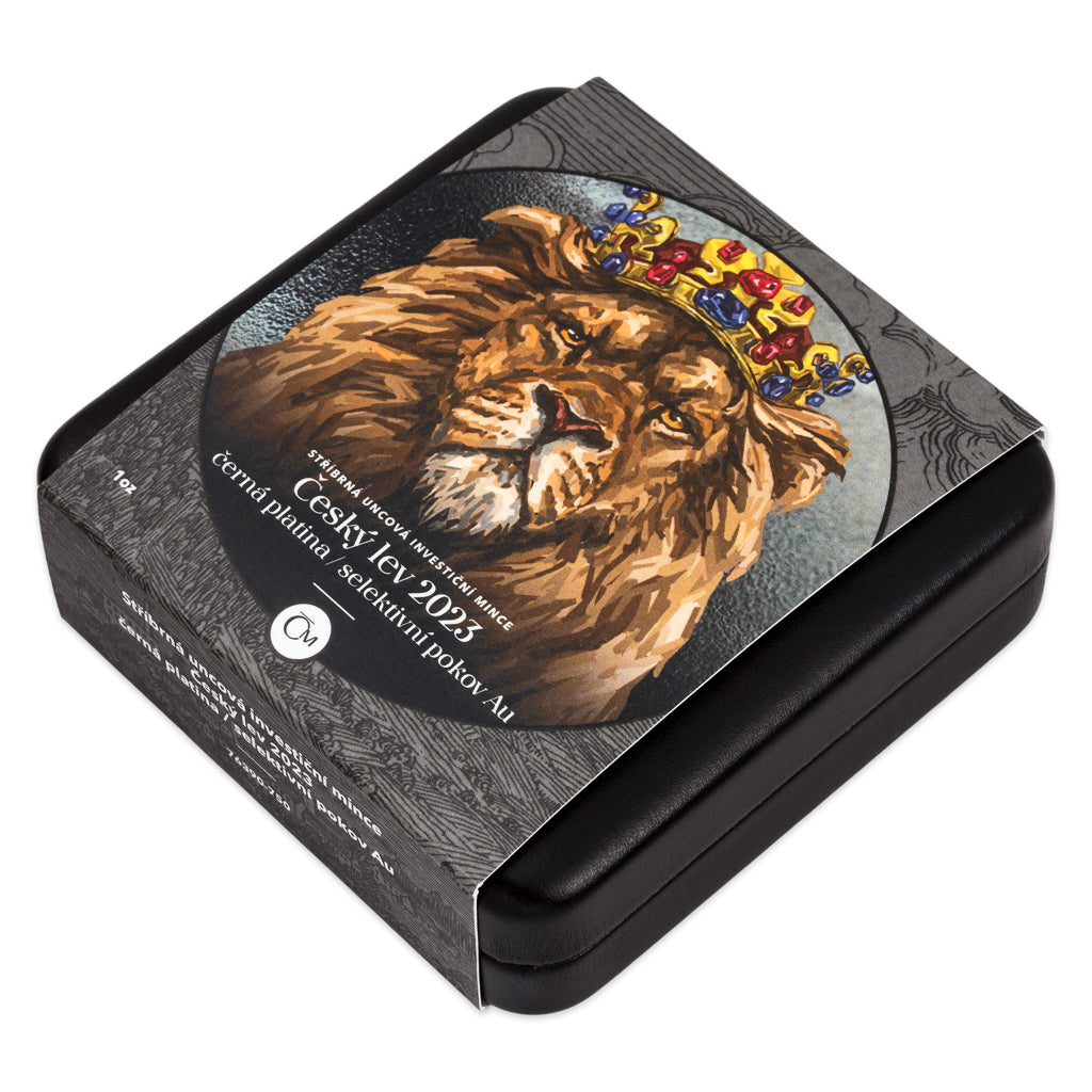 Czech Mint 1 Ounce Silver 999 Czech Lion 2023 Black Platinum/Selective Gold Plating Proof Coin