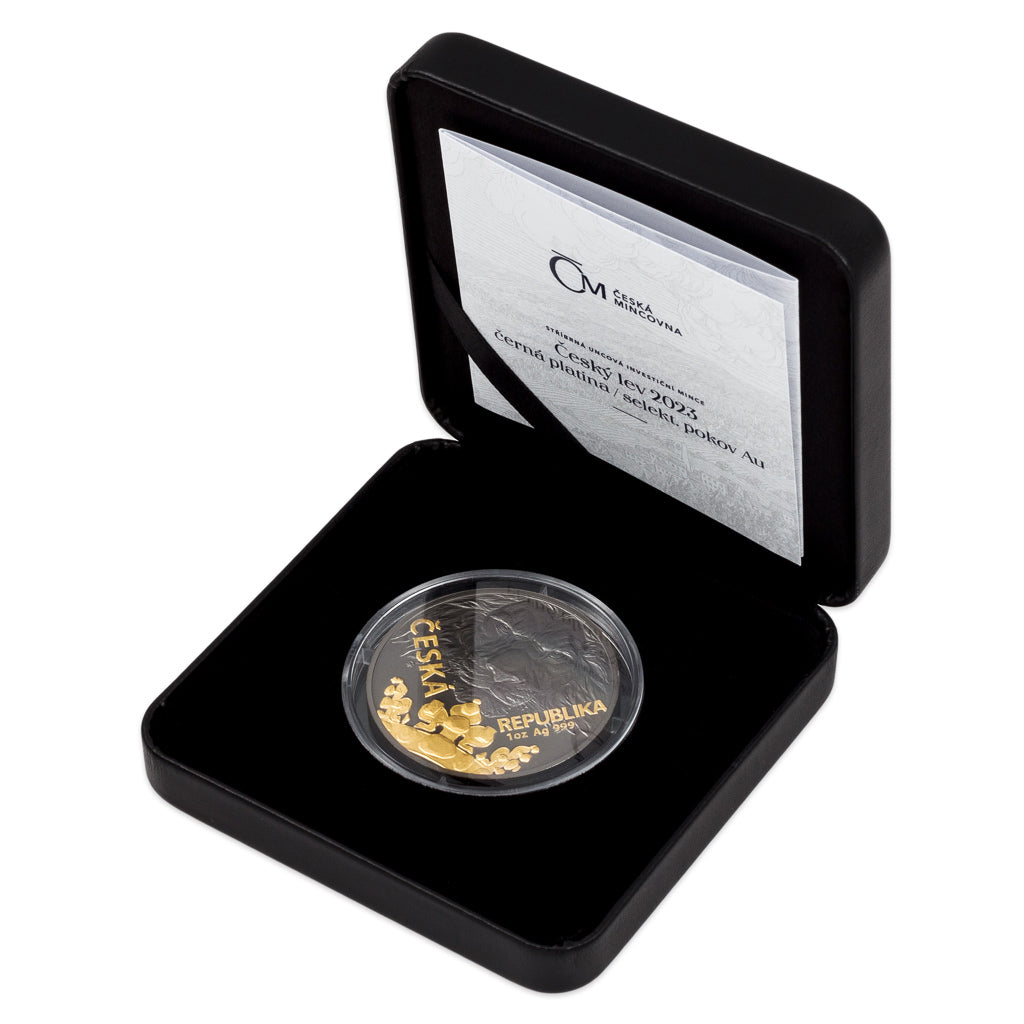 Czech Mint 1 Ounce Silver 999 Czech Lion 2023 Black Platinum/Selective Gold Plating Proof Coin