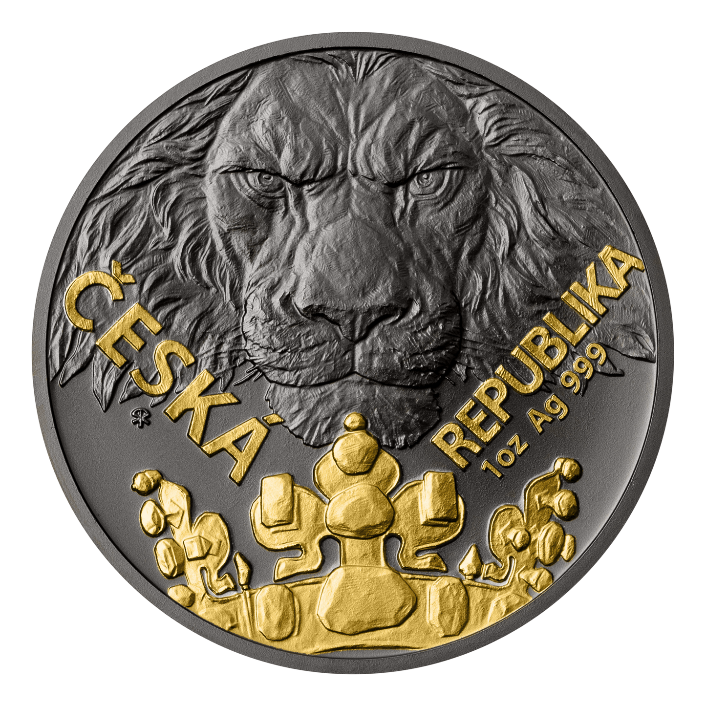 Czech Mint 1 Ounce Silver 999 Czech Lion 2023 Black Platinum/Selective Gold Plating Proof Coin