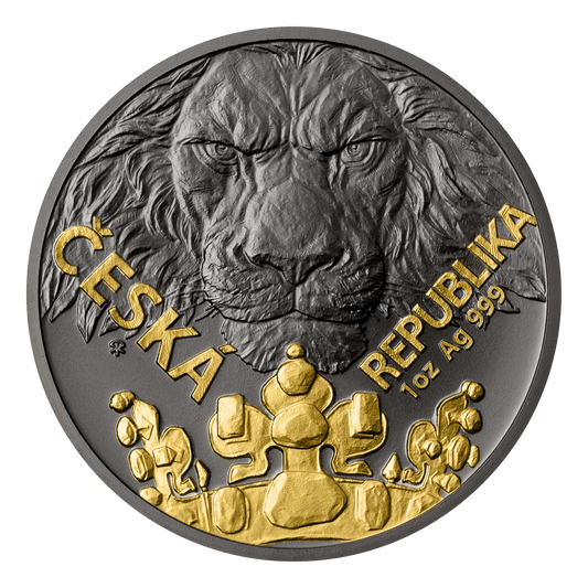 Czech Mint 1 Ounce Silver 999 Czech Lion 2023 Black Platinum/Selective Gold Plating Proof Coin
