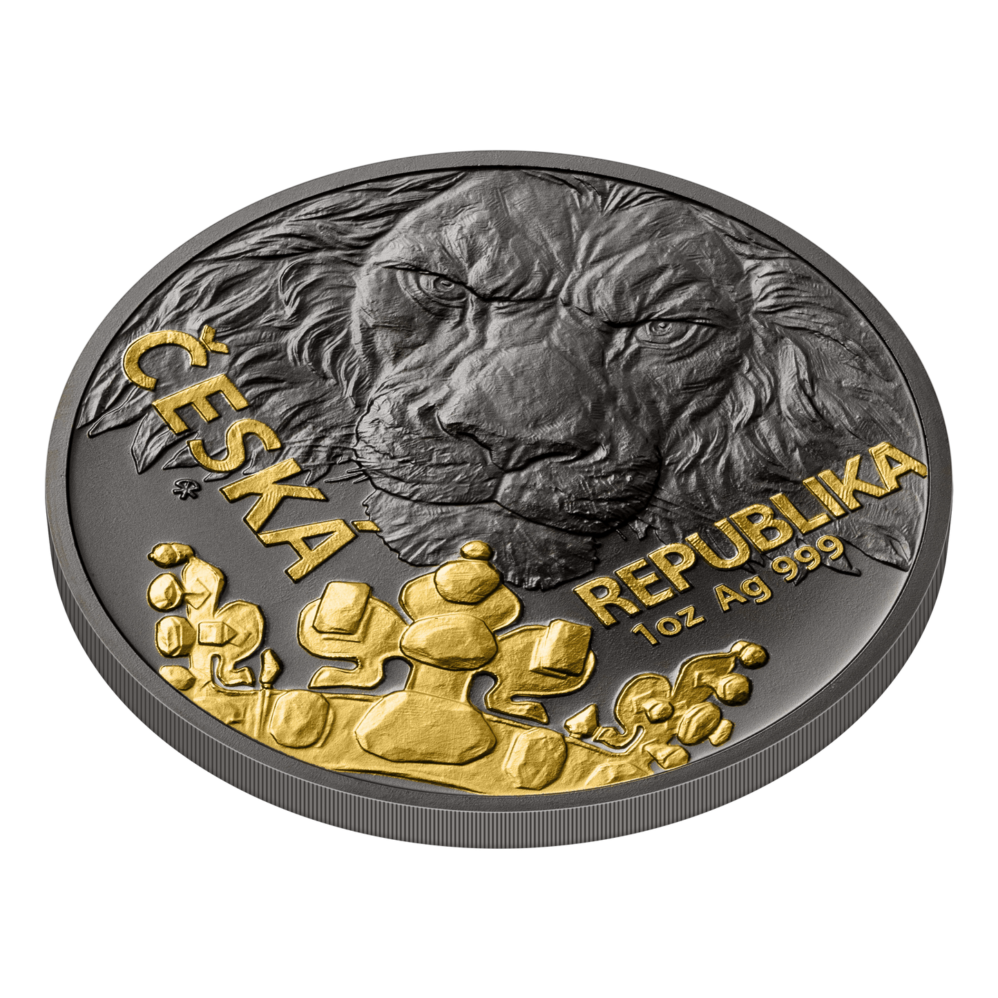 Czech Mint 1 Ounce Silver 999 Czech Lion 2023 Black Platinum/Selective Gold Plating Proof Coin