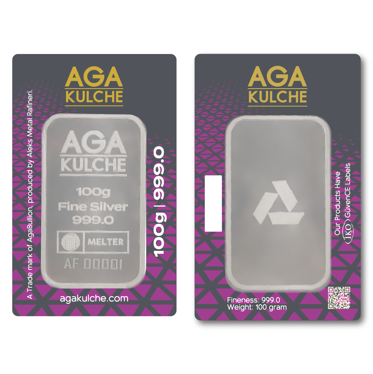 AgaKulche 100 Gram Silver 999 Minted Bar