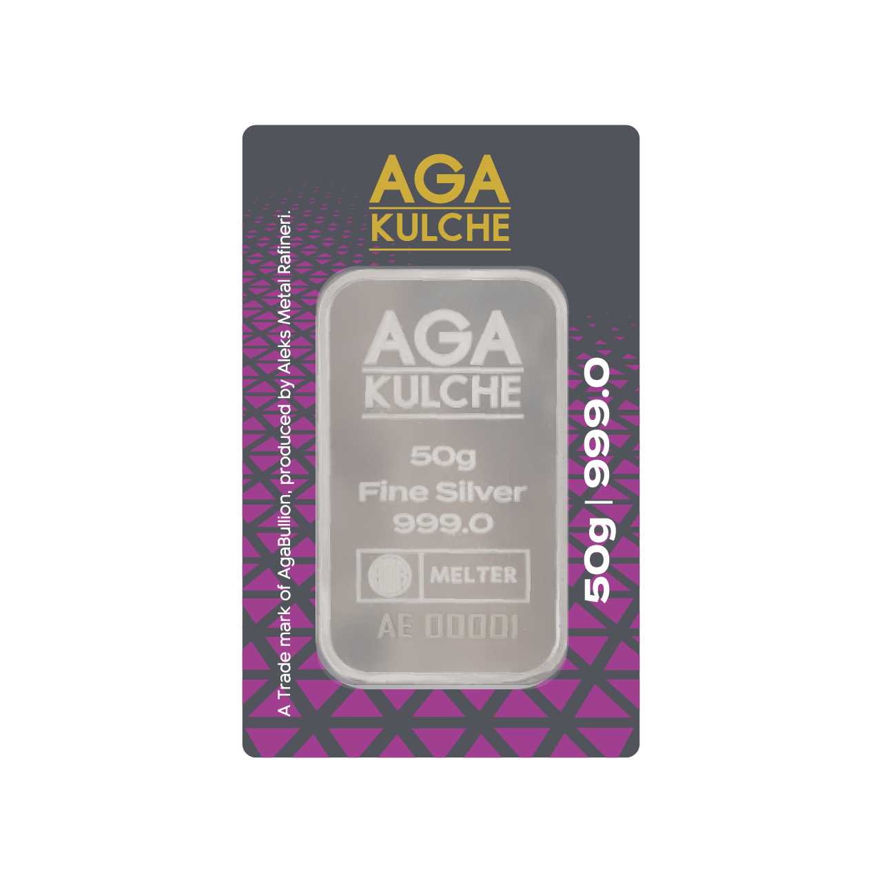 AgaKulche 50 Gram Silver 999 Minted Bar