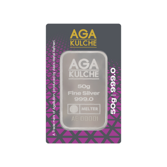 AgaKulche 50 Gram Silver 999 Minted Bar