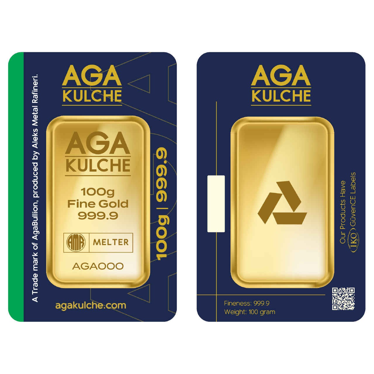 AgaKulche 100 Gram Gold 9999 Minted Bar