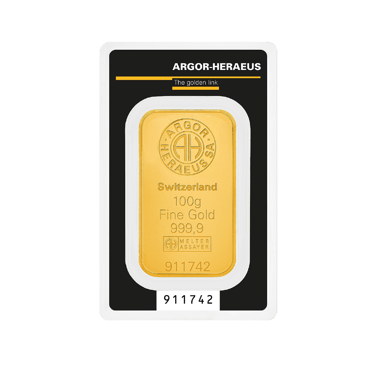 Argor-Heraeus 100 Gram Gold 9999 Minted Bar