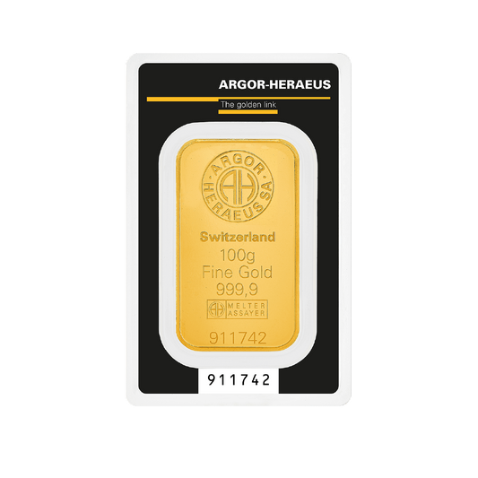 Argor-Heraeus 100 Gram Gold 9999 Minted Bar