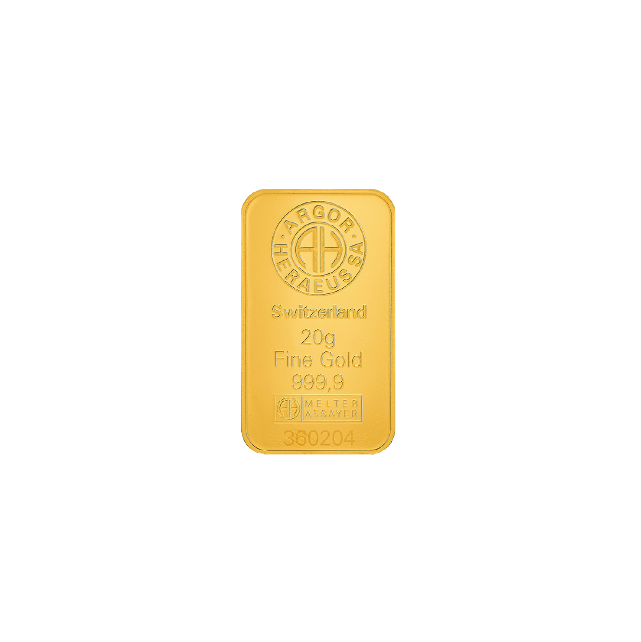 Argor-Heraeus 20 Gram Gold 9999 Minted Kine Bar