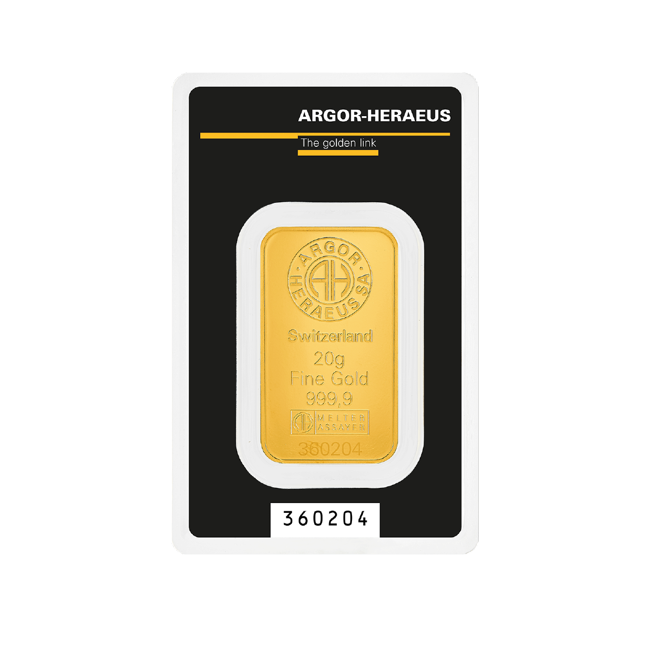 Argor-Heraeus 20 Gram Gold 9999 Minted Kine Bar