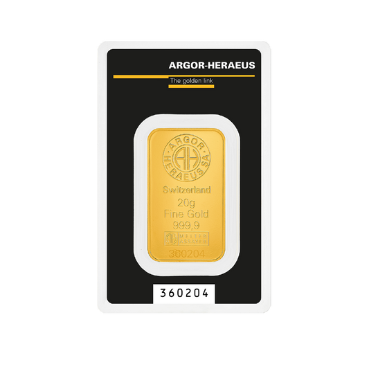 Argor-Heraeus 20 Gram Gold 9999 Minted Bar