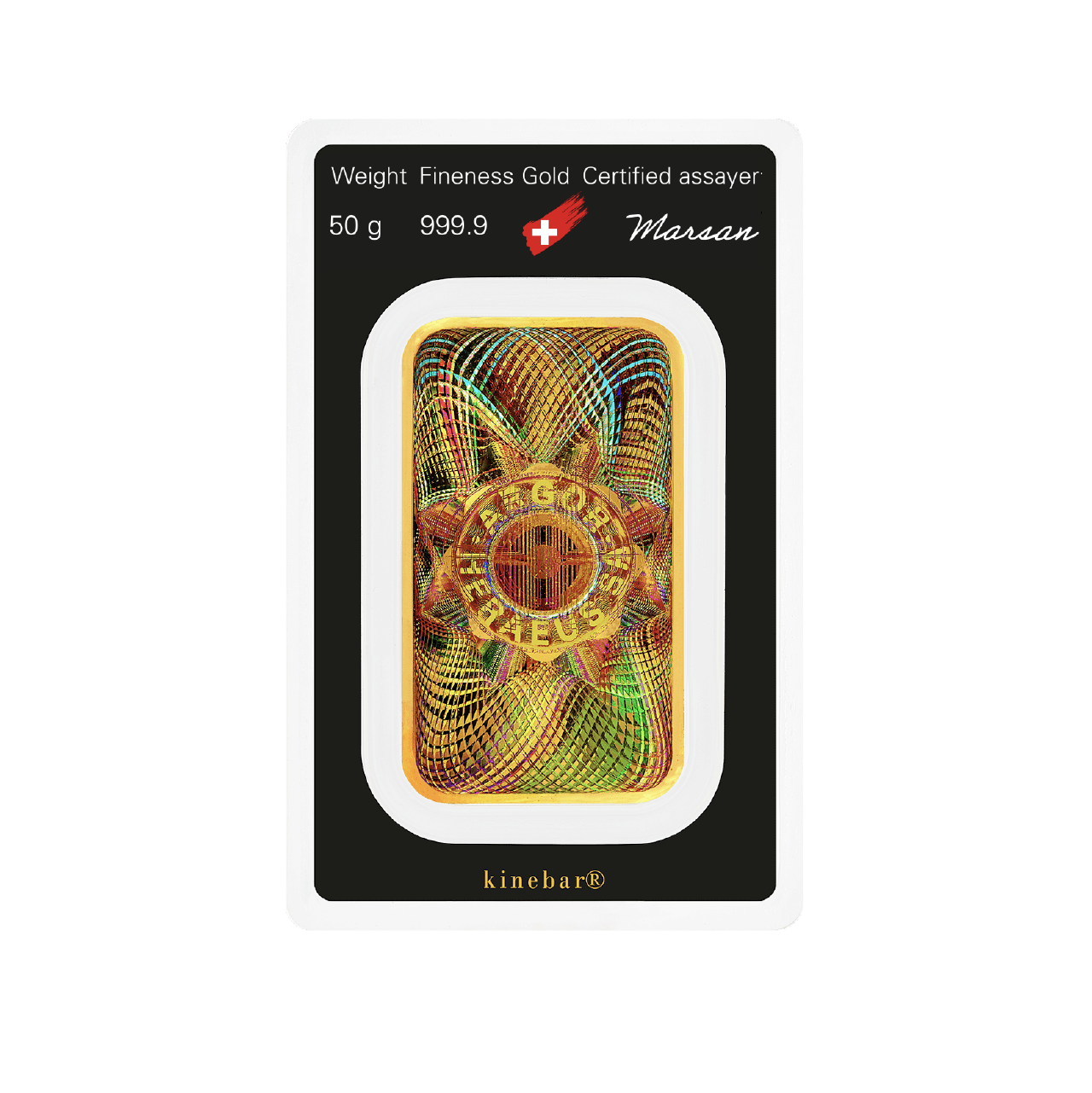 Argor-Heraeus 50 Gram Gold 9999 Minted Kine Bar