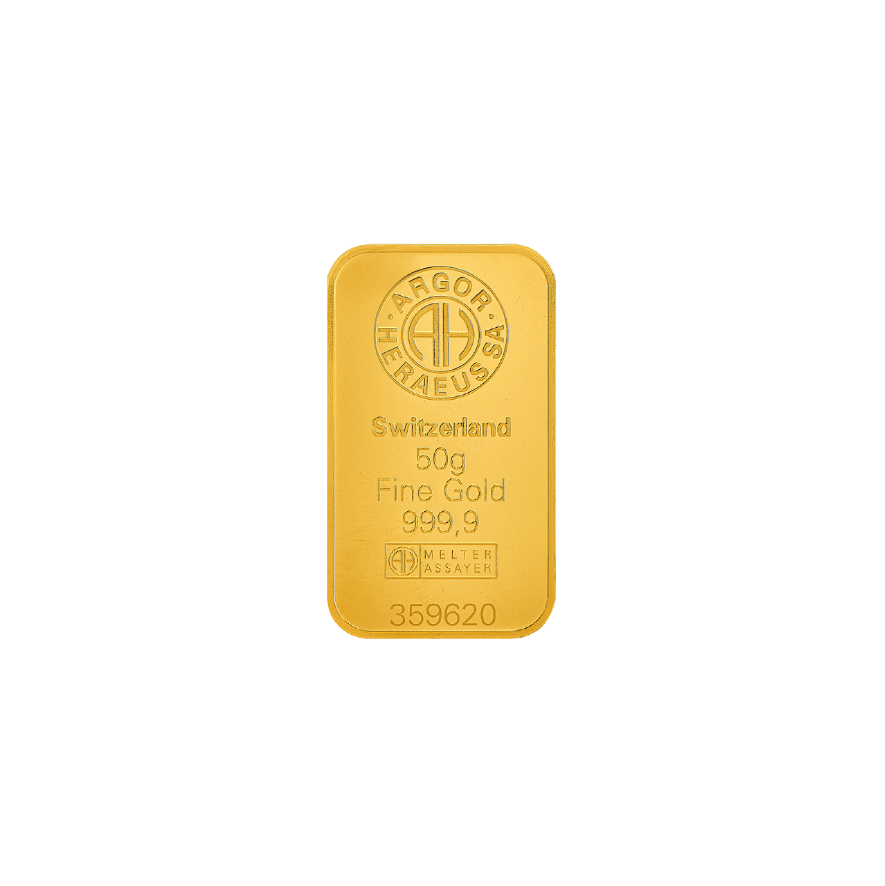 Argor-Heraeus 50 Gram Gold 9999 Minted Bar
