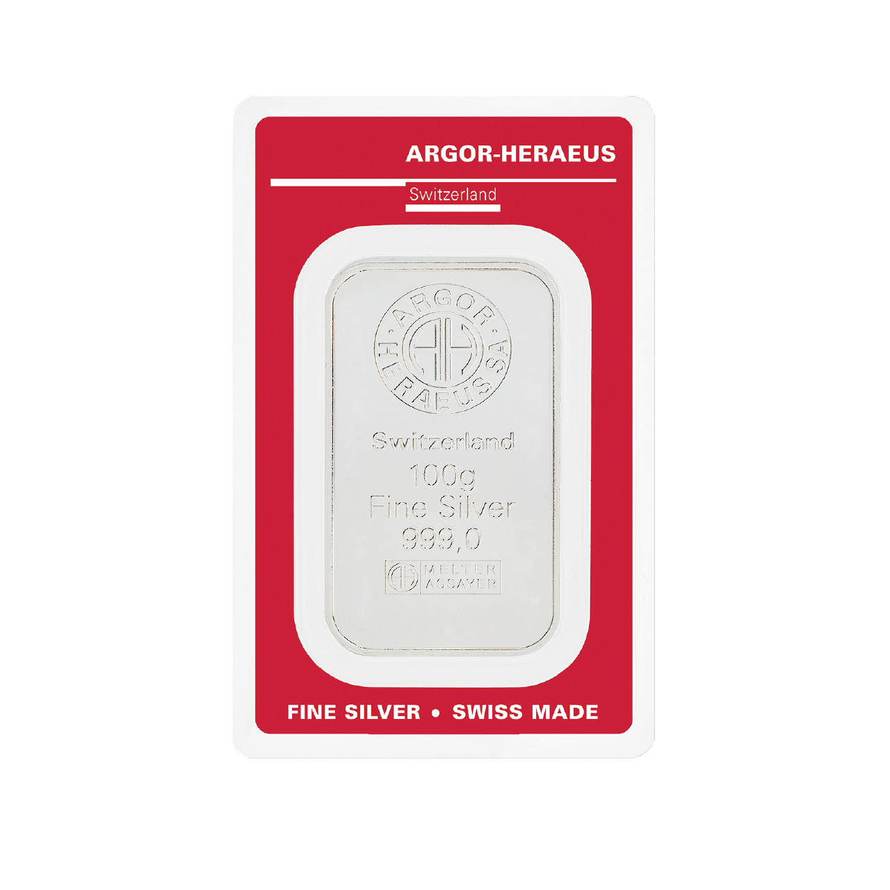 Argor-Heraeus 100 Gram Silver 999 Minted Bar