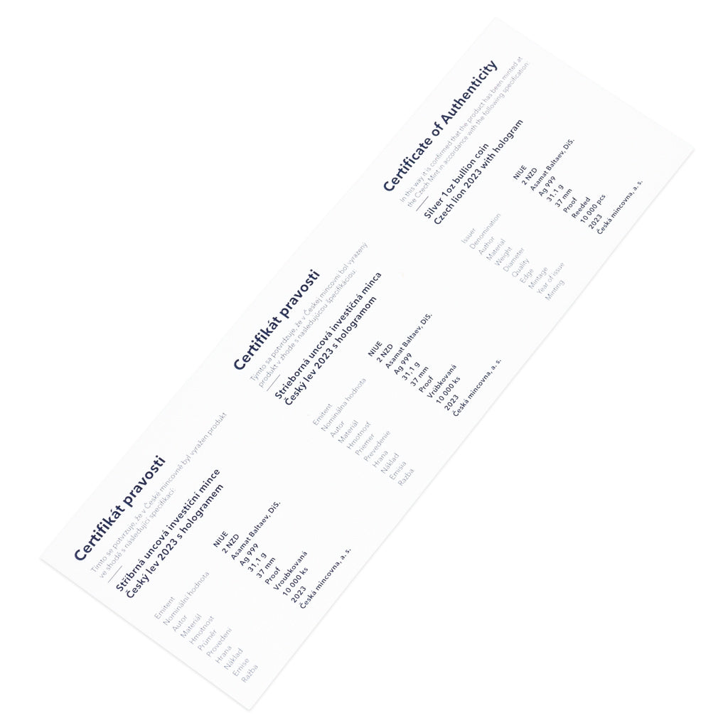 Czech Mint 1 Ounce Silver 999 Czech Lion 2023 Hologram Proof Coin