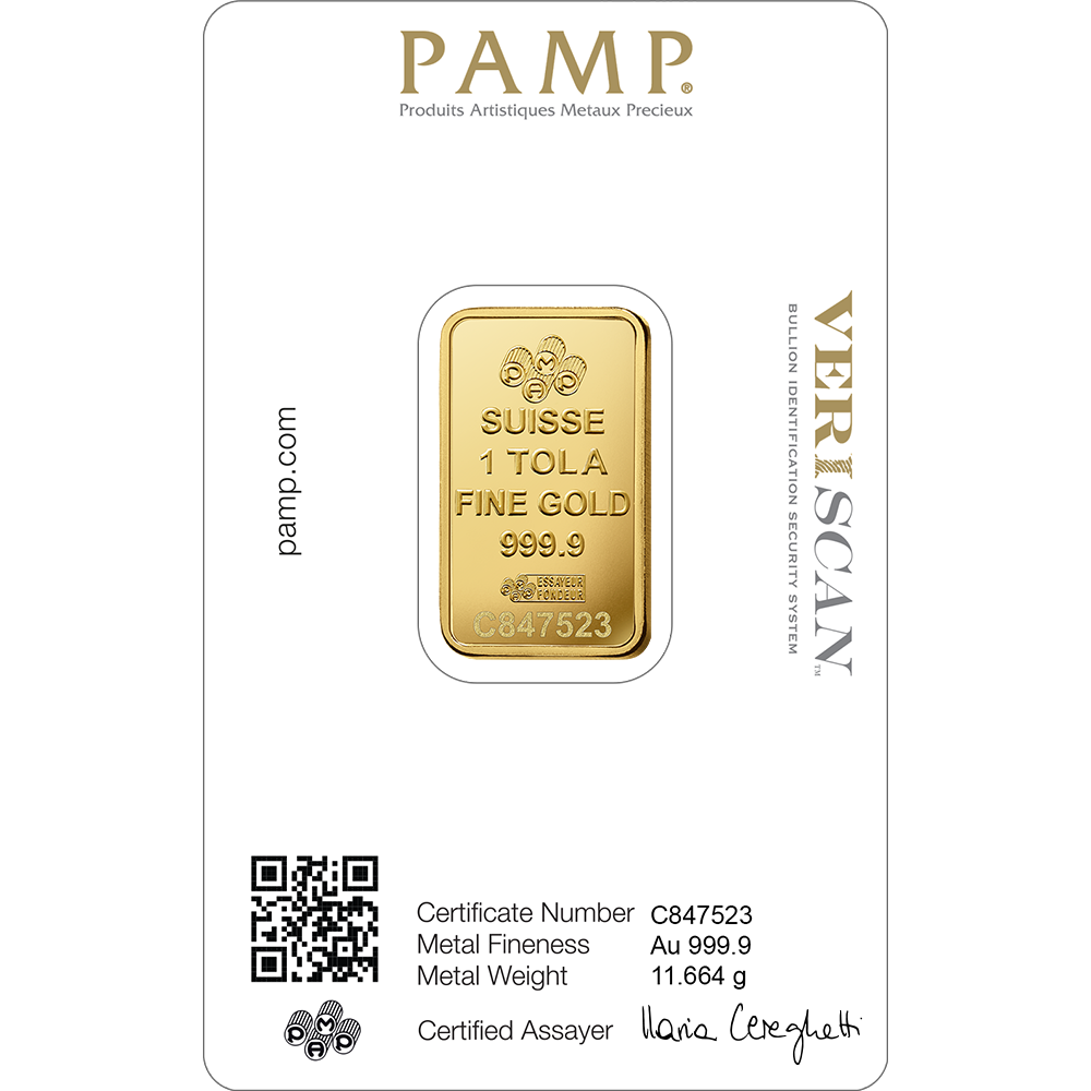 PAMP 1 Tola Gold 9999 Fortuna Minted Bar