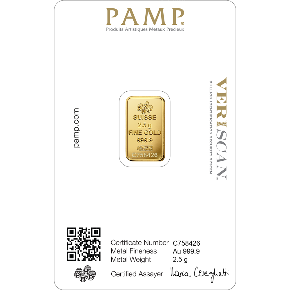 PAMP 2.5 Gram Gold 9999 Fortuna Minted Bar