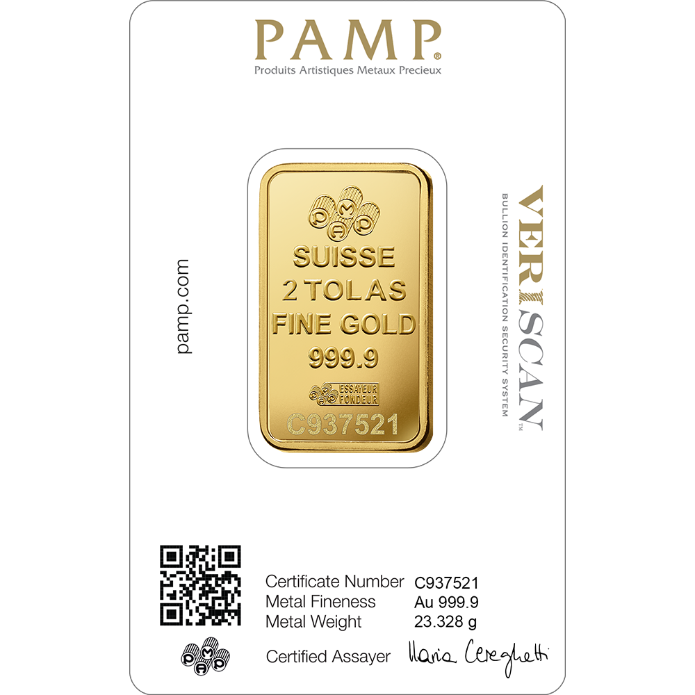 PAMP 2 Tola Gold 9999 Fortuna Minted Bar