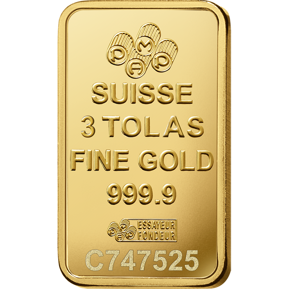 PAMP 3 Tola Gold 9999 Fortuna Minted Bar
