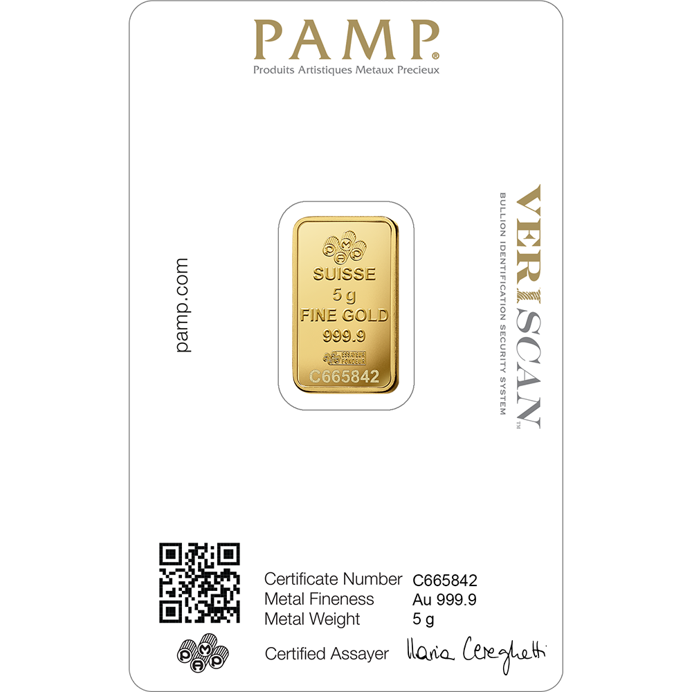 PAMP 5 Gram Gold 9999 Fortuna Minted Bar