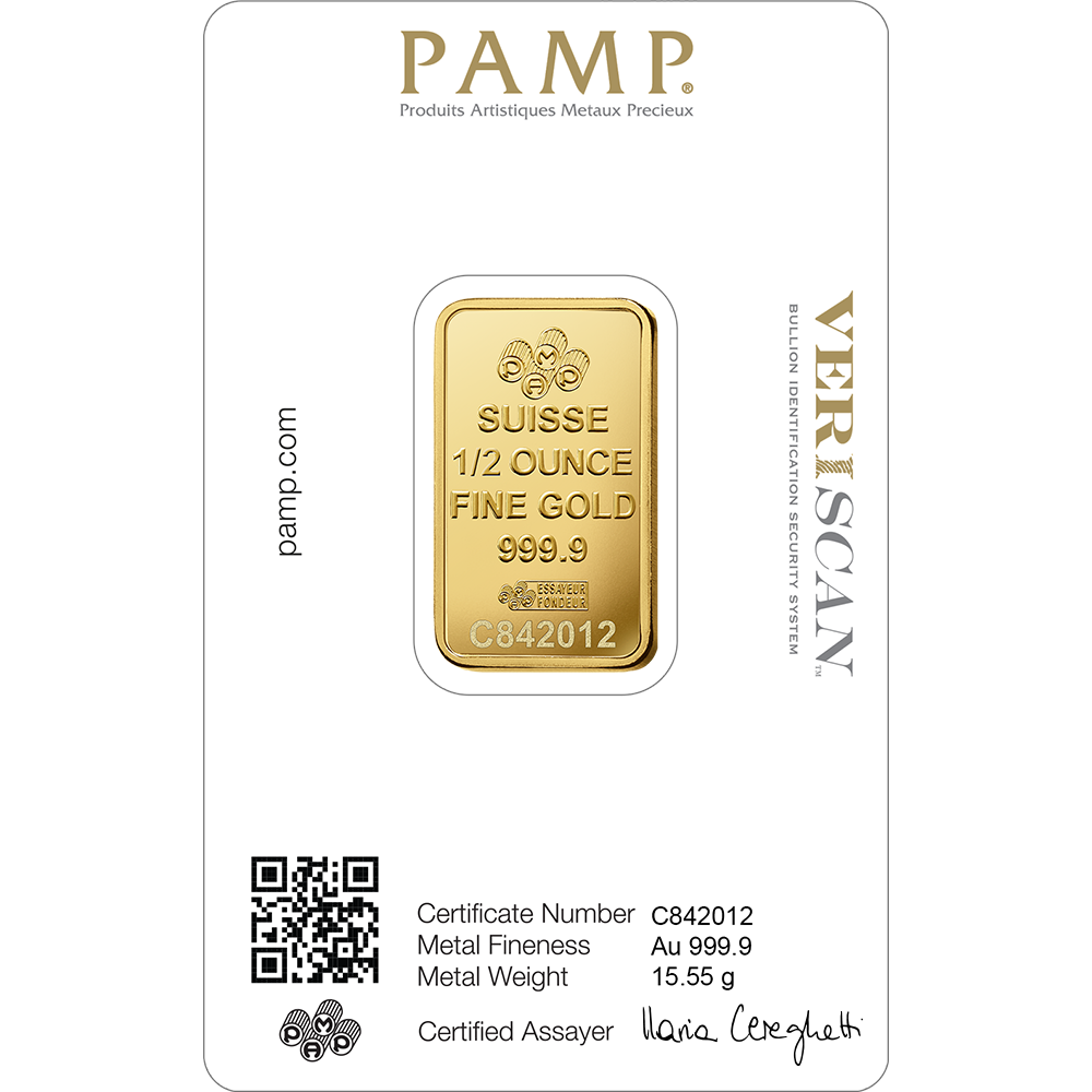 PAMP 0.5 Ounce Gold 9999 Fortuna Minted Bar